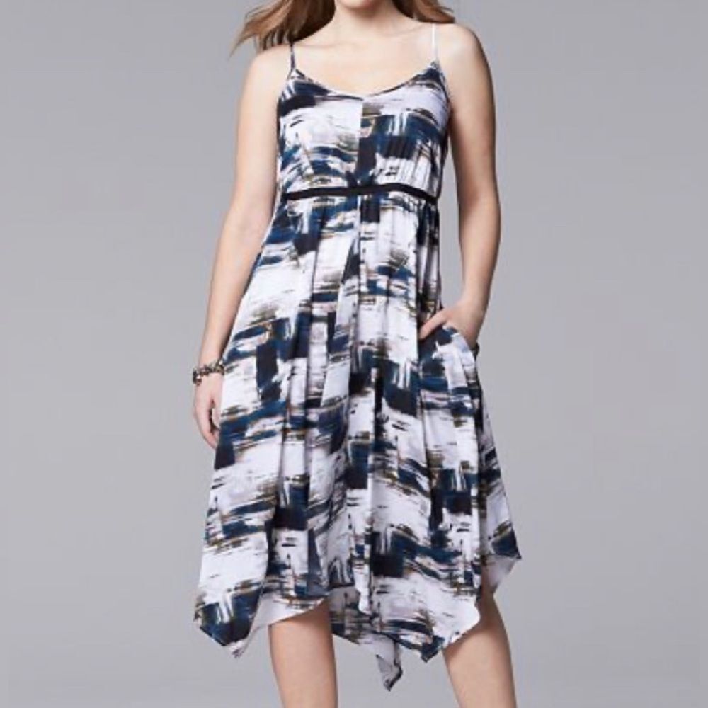 Simply Vera Wang abstract print silky midi dress with pockets size XS NWOT